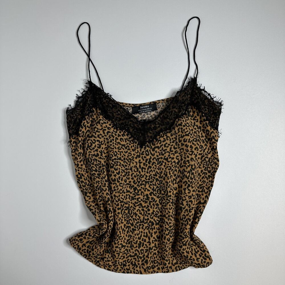 Y2K Tank Top Animal Leopard Print Size M Cami Lace Trim gyaru Fairy Coquette